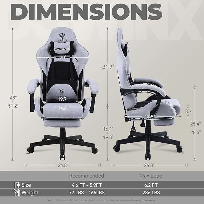 Dowinx Gaming Chair Fabric with Pocket Spring Cushion, Massage Game Chair Cloth with Headrest,