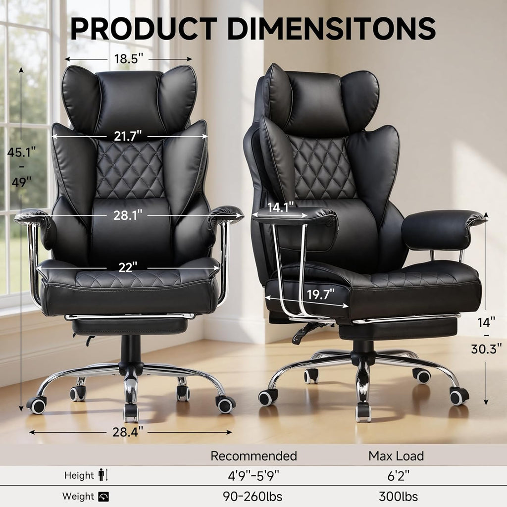 COMHOMA Big and Tall Office Chair, High Back Leather Gaming Chair with Footrest,