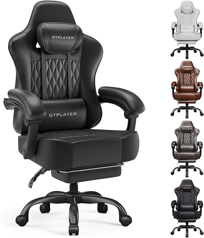 GTPLAYER Big and Tall Gaming Chair with Footrest, Ergonomic Office Desk Chair with 4.4in Thick Cushion
