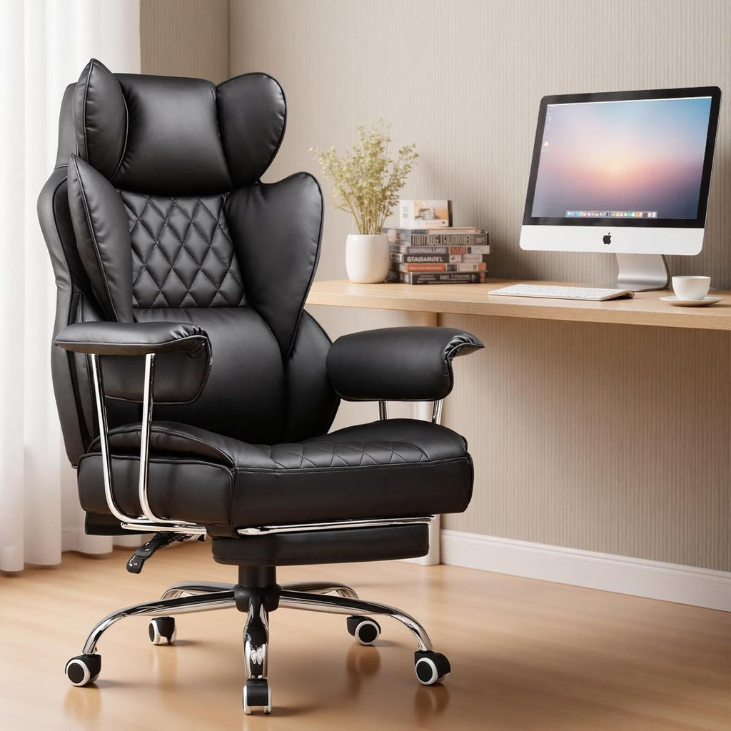 COMHOMA Big and Tall Office Chair, High Back Leather Gaming Chair with Footrest,