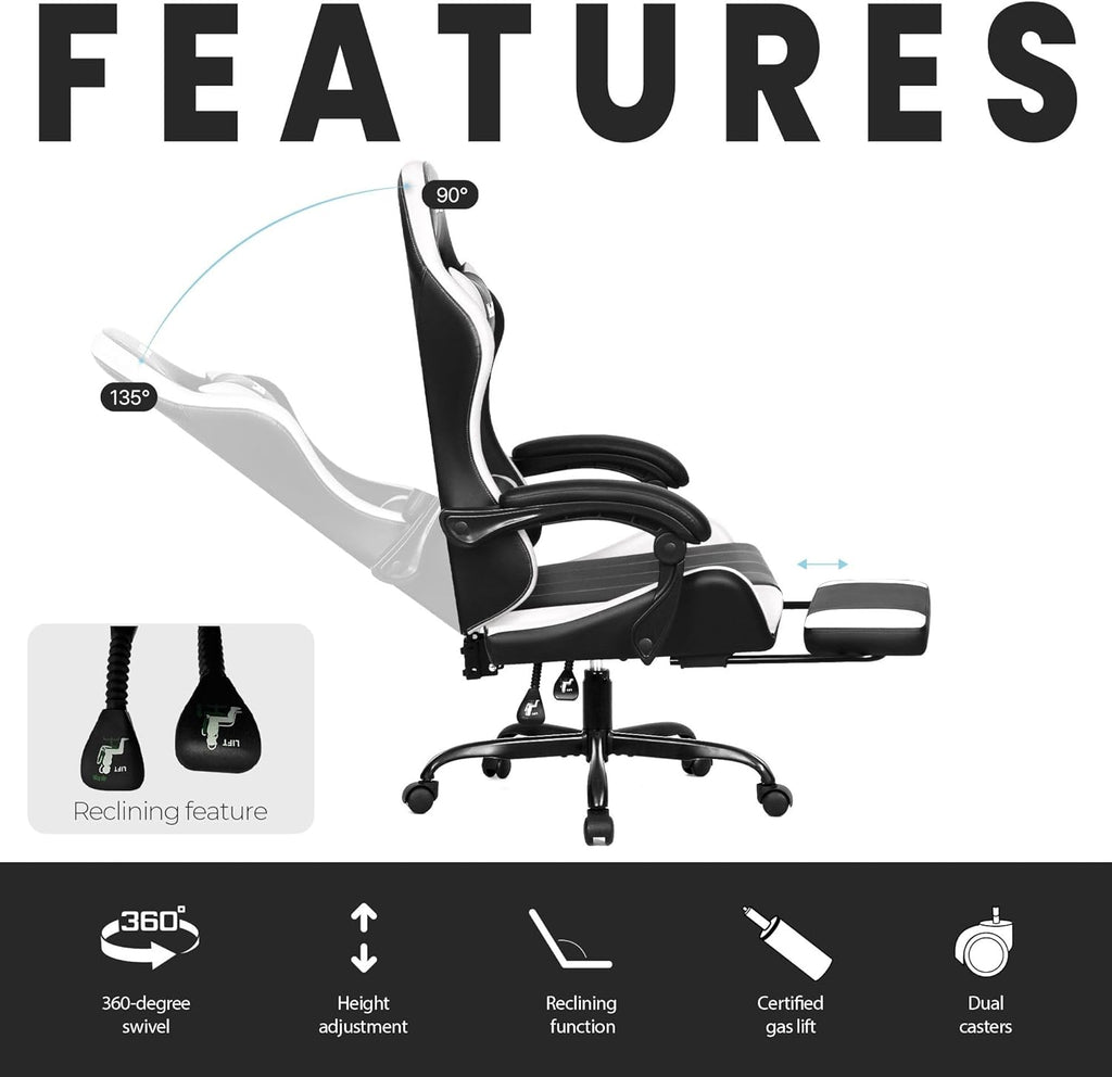N-GEN GAMING Video Gaming Chair with Footrest Lumbar Support for Home Office High Back Recliner Height