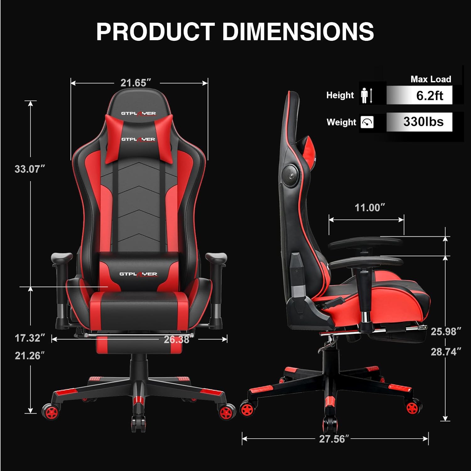 GTPLAYER Gaming Chair with Footrest Speakers Video Game Chair Bluetooth Music Heavy Duty Ergonomic Computer Office Desk Chair