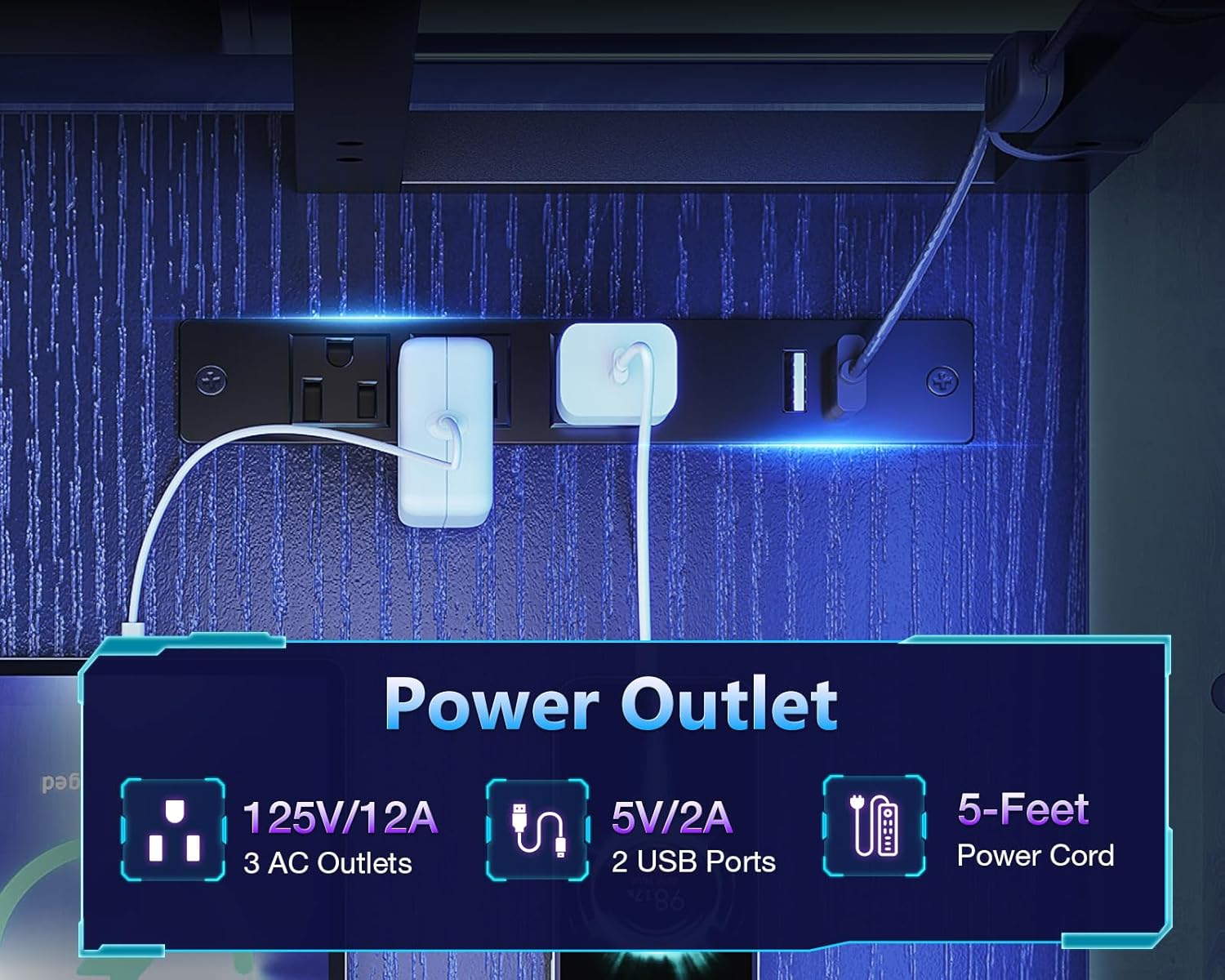 Casaottima 61 Inch Gaming Desk with Power Outlets & LED Lights, Reversible L Shaped Computer Desk with Shelves & Storage Bag, Corner Desk for Home Office, Black