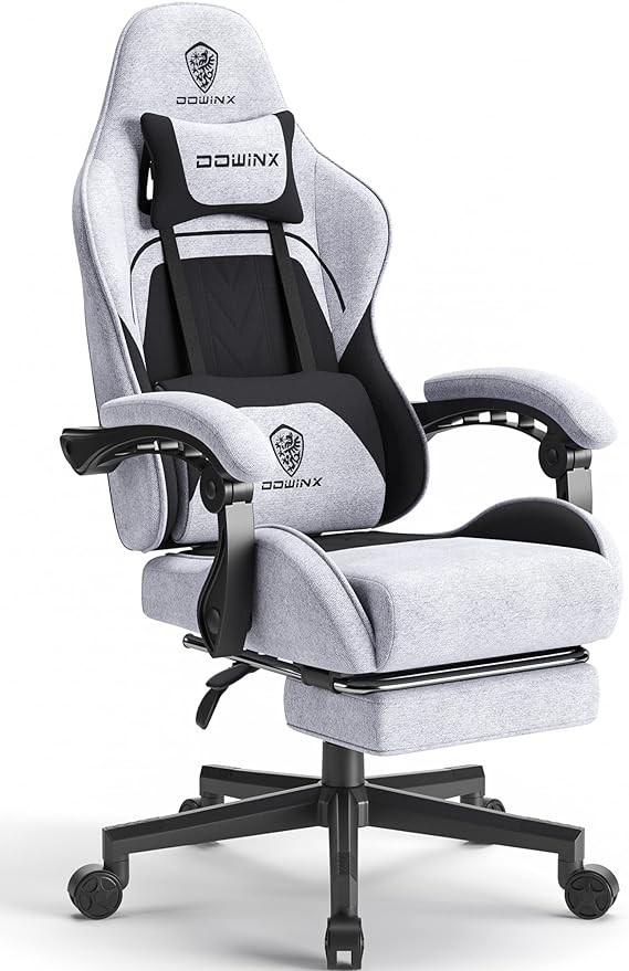 Dowinx Gaming Chair Fabric with Pocket Spring Cushion, Massage Game Chair Cloth with Headrest,