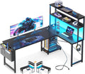 Casaottima 61 Inch Gaming Desk with Power Outlets & LED Lights,