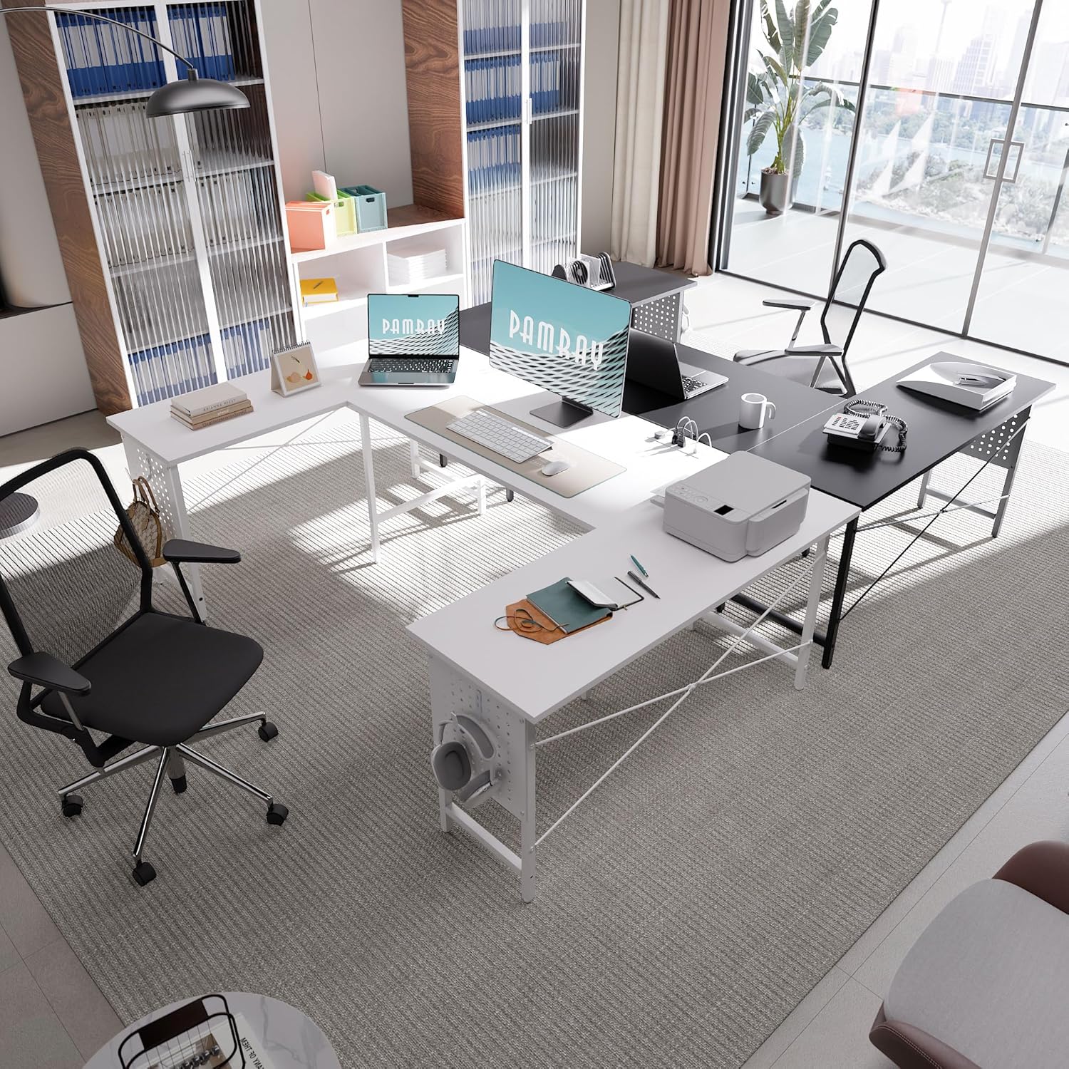 Pamray 71 Inch Large Computer Desk with Power Outlets,U Shaped Corner Desk for Home Office Work and Gaming Black